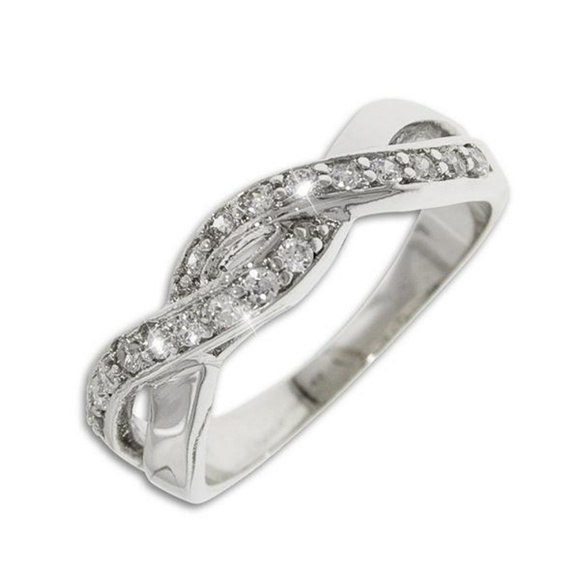 925 Silver Woven Band with 18 Round CZs Ring - Picture 1 of 7